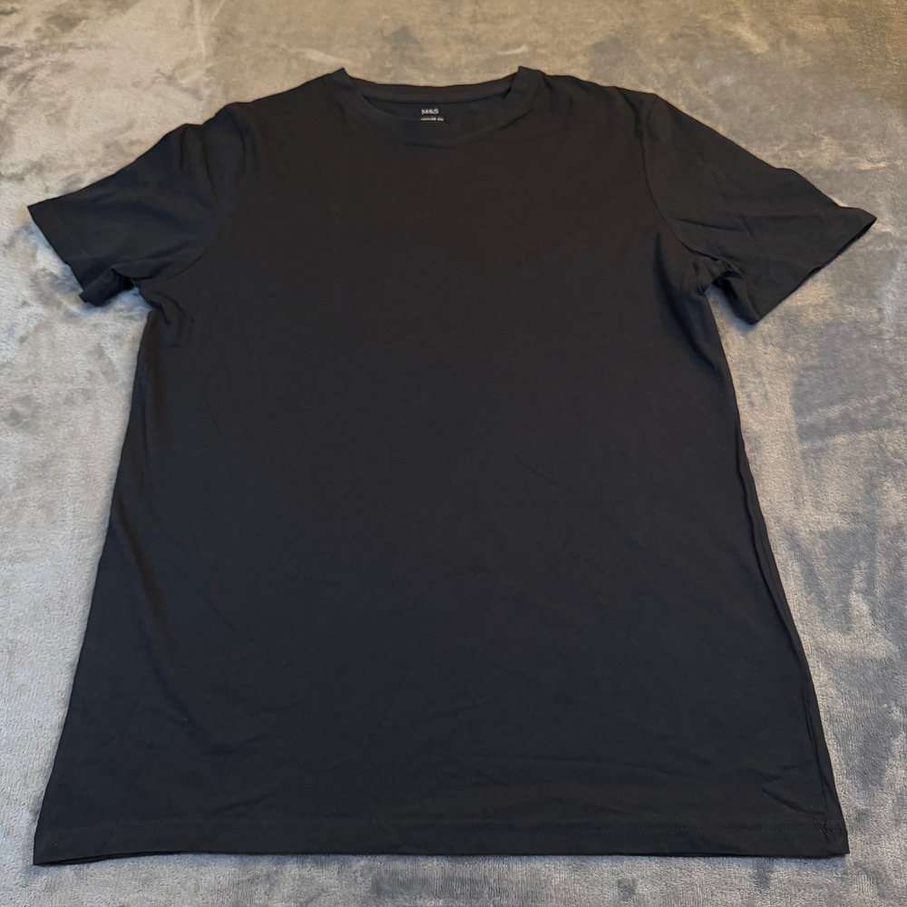 M&S Black Regular Fit Short Sleeve Crew Neck T Shirt Mens size Medium
